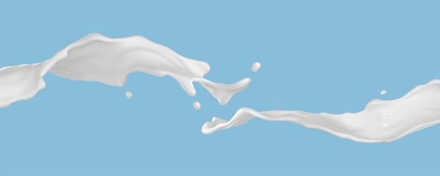 Vector milk splashes isolated on blue background liquid or yogurt splash vector 3d illustration