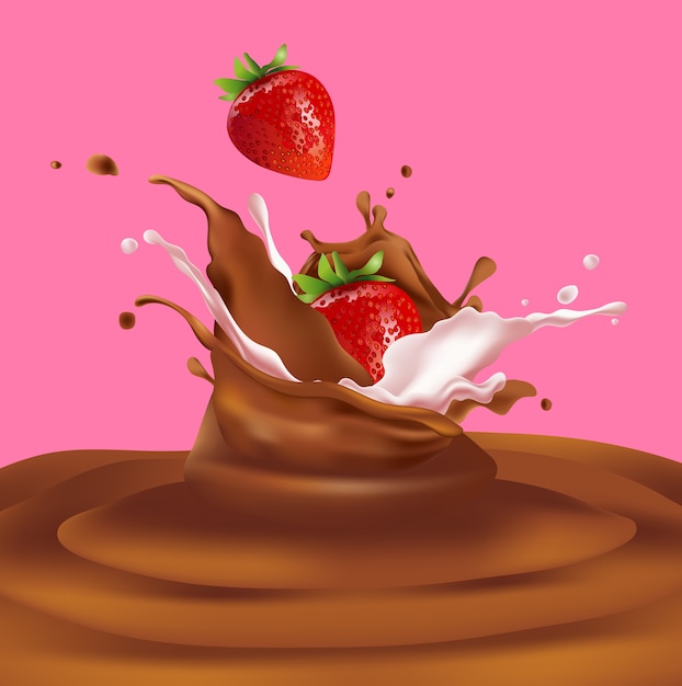 Vector milk strawberry and chocolate splashes