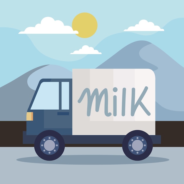 Vector milk transport truck