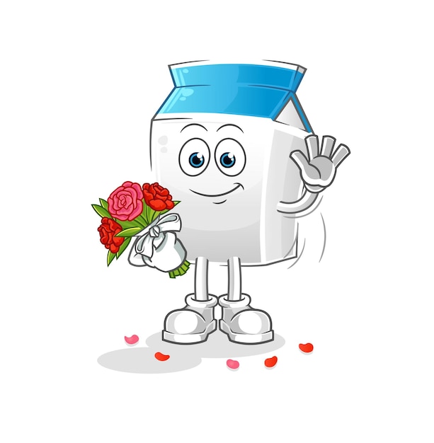 Milk with bouquet mascot. cartoon vector