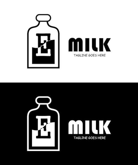 Milk with Letter E Logo Design