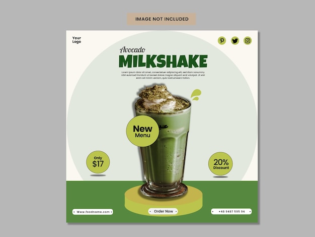 Milkshake avocado ijs social media post sjabloonontwerp premium vector