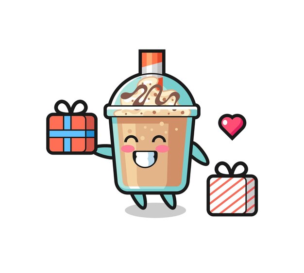 Milkshake mascot cartoon giving the gift  cute style design for t shirt sticker logo element