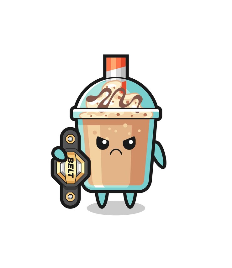 Vector milkshake mascot character as a mma fighter with the champion belt
