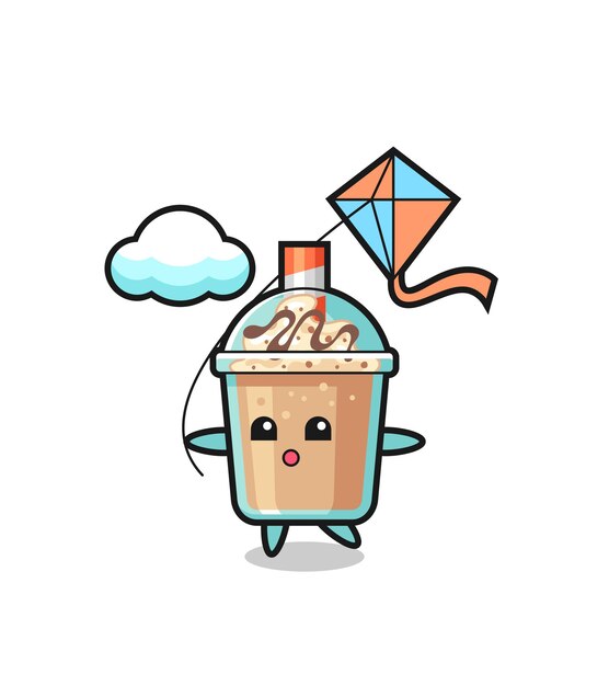 Milkshake-mascotteillustratie speelt vlieger, schattig stijlontwerp voor t-shirt, sticker, logo-element