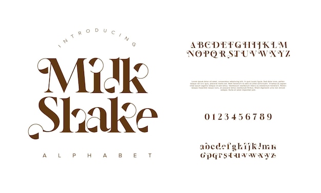 Milkshake premium lusso eleganti lettere e numeri dell'alfabeto elegante tipografia classica per matrimoni