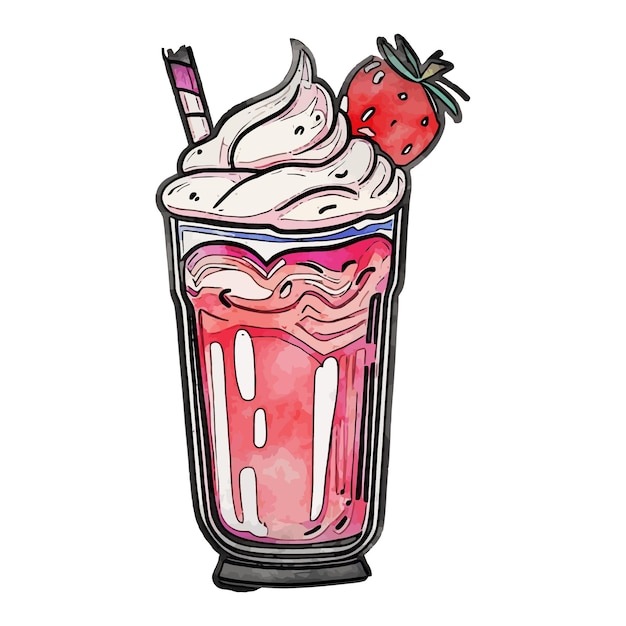 Milkshake Strawberry Watercolor vector Illustration