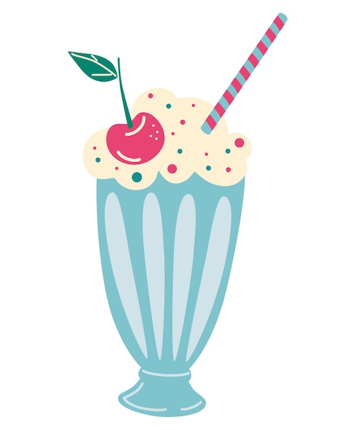 Premium Vector | Milkshake with whipped cream and cherry. smoothie,  cocktail. vector illustration of old fashioned milkshake cocktail with  whipped cream and cherry on top. summer drinks. cartoon vector illustration