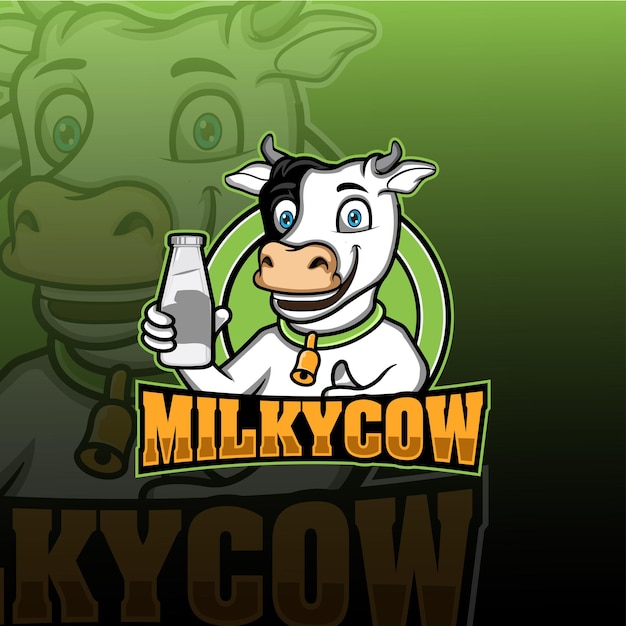 乳白色の牛の漫画のマスコットのロゴのデザイン