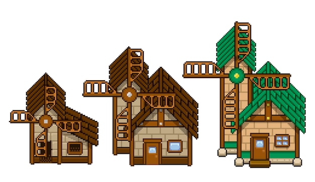 mill drawn in pixel art style