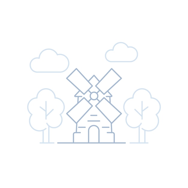 Mill icon windmill line vector on white