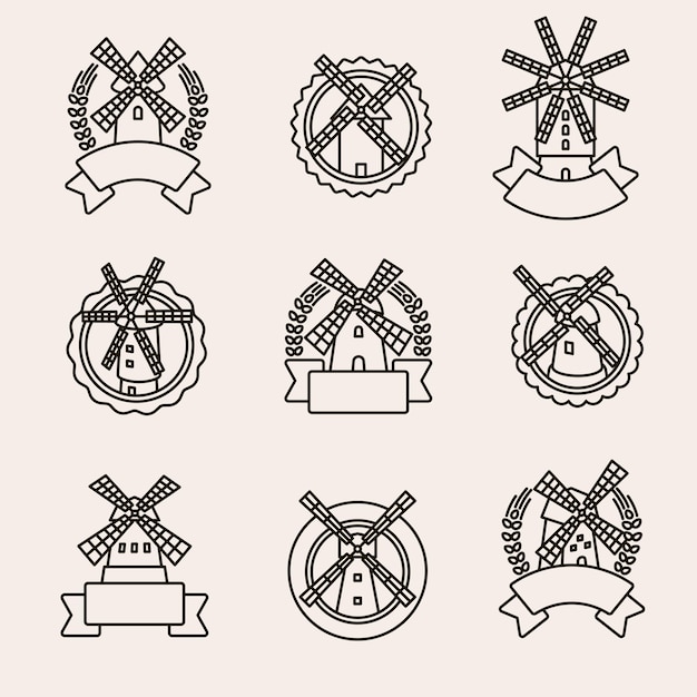 Vector mill set collection icons mill vector