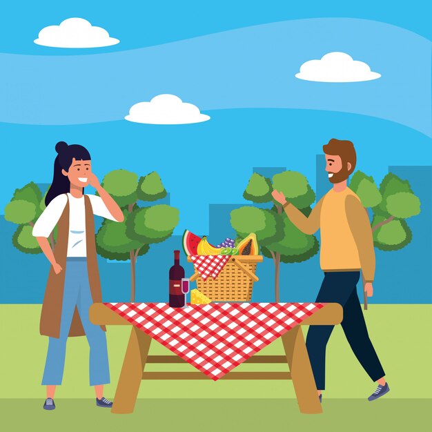 Millennial couple date picnic