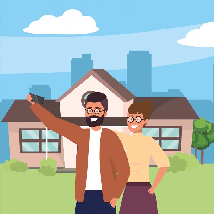 वेक्टर millennial couple house porch 