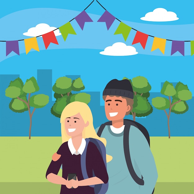 Millennial couple outdoors park illustration