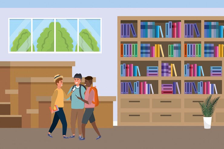 Vector millennial group on study room illustration