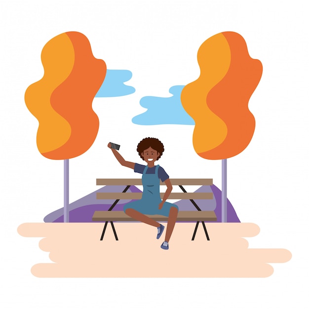 Vector millennial sitting on park bench outdoors