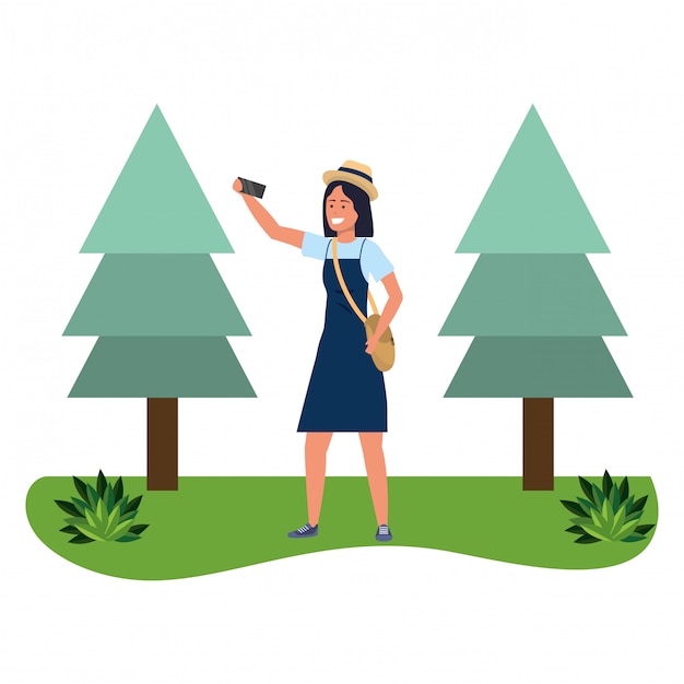 Vector millennial student outdoors using smartphone illustration