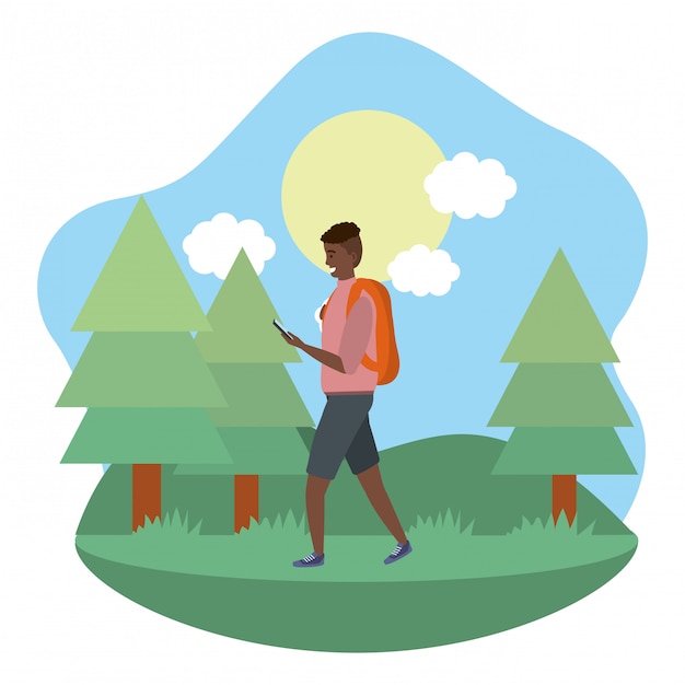 Millennial student outdoors using smartphone illustration