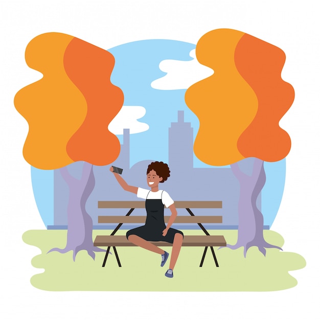 Vector millennial student park bench illustration