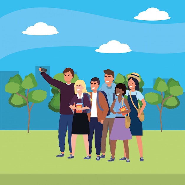 Группа друзей Millennials, делающая селфи