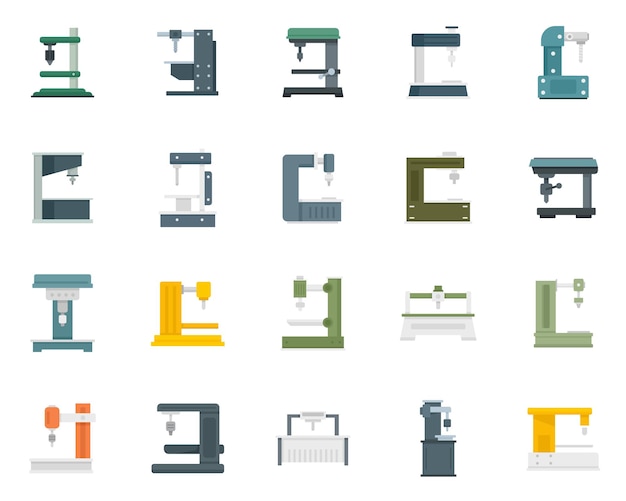 Milling machine icons set. Flat set of Milling machine vector icons isolated on white background