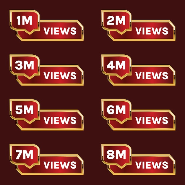 Vector million views celebration banner vector.1 million to 8 million views set