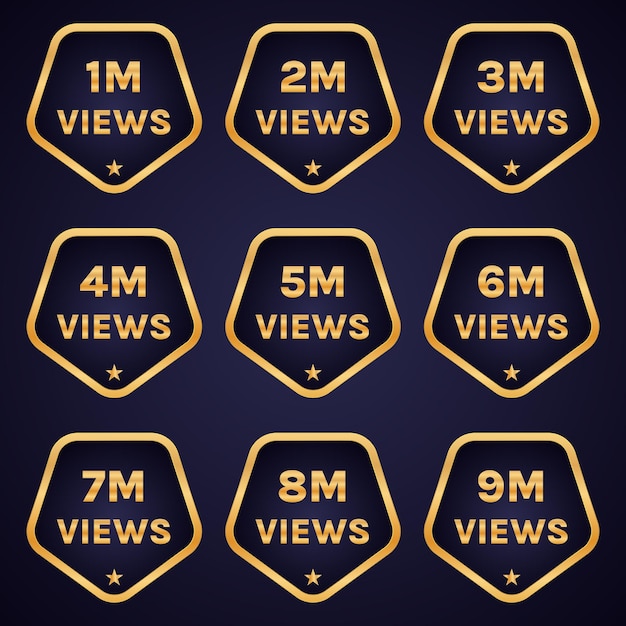 million views celebration banner vector.1 million to 9 million views set