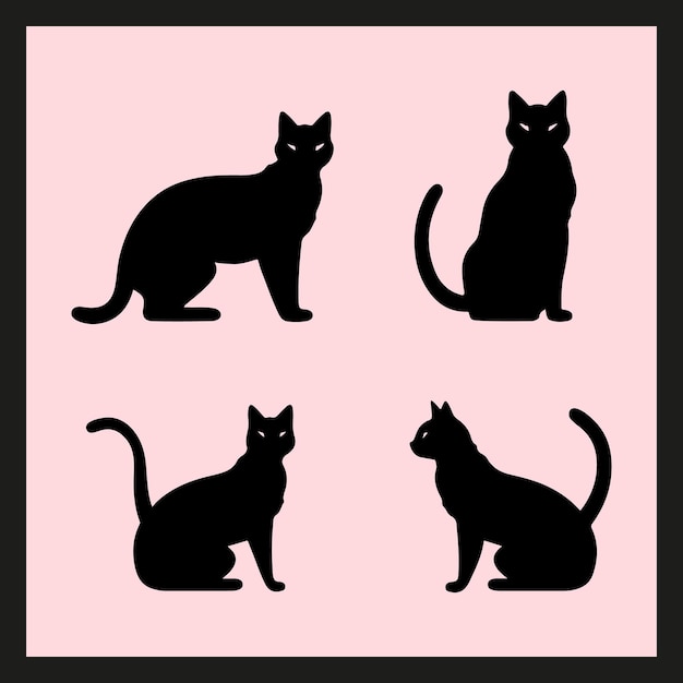 Vector milo cat silhouette set clipart on a hex color background