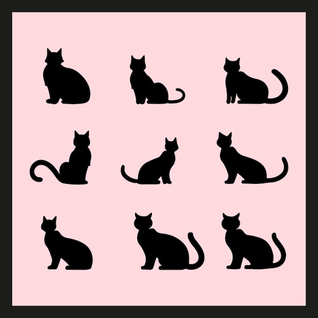 Vector milo cat silhouette set clipart on a hex color background
