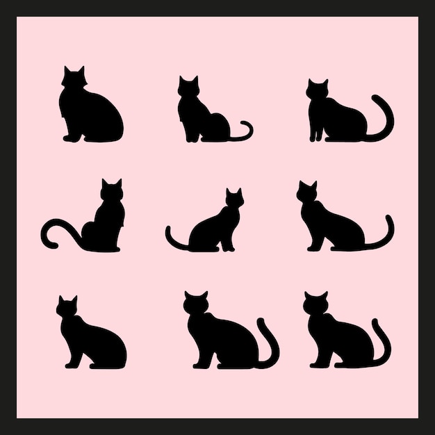 Milo cat silhouette set Clipart on a hex color background