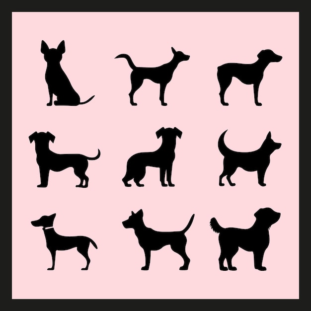 Vector milo dog silhouette set clipart on a hex color background