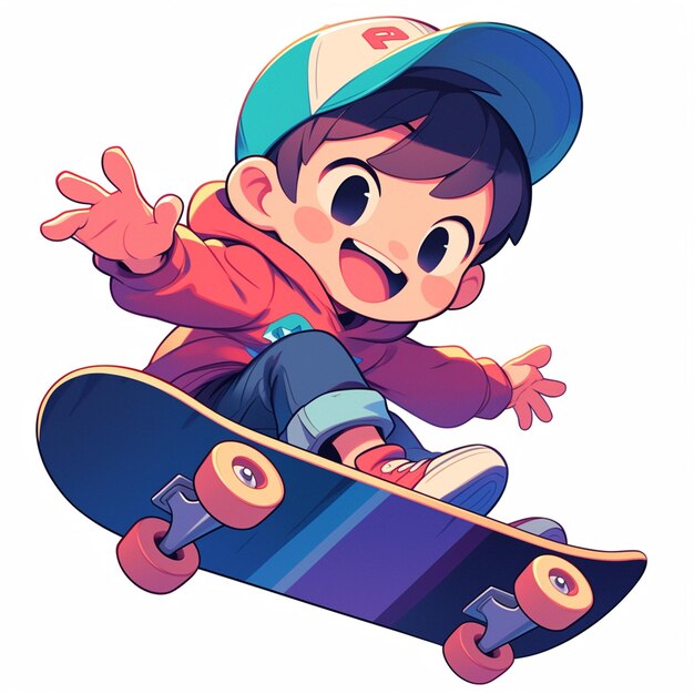 A Milwaukee boy does skateboarding in cartoon style