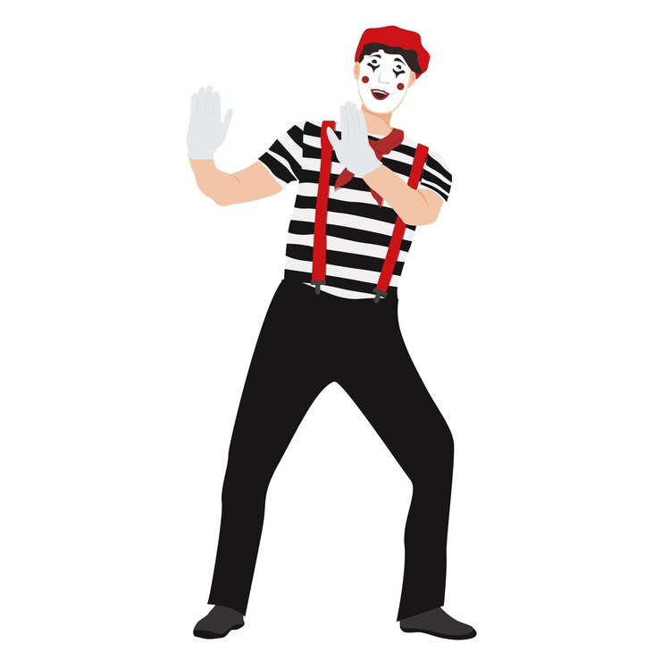Vector mime performing pantomime street theater performance traditions of france