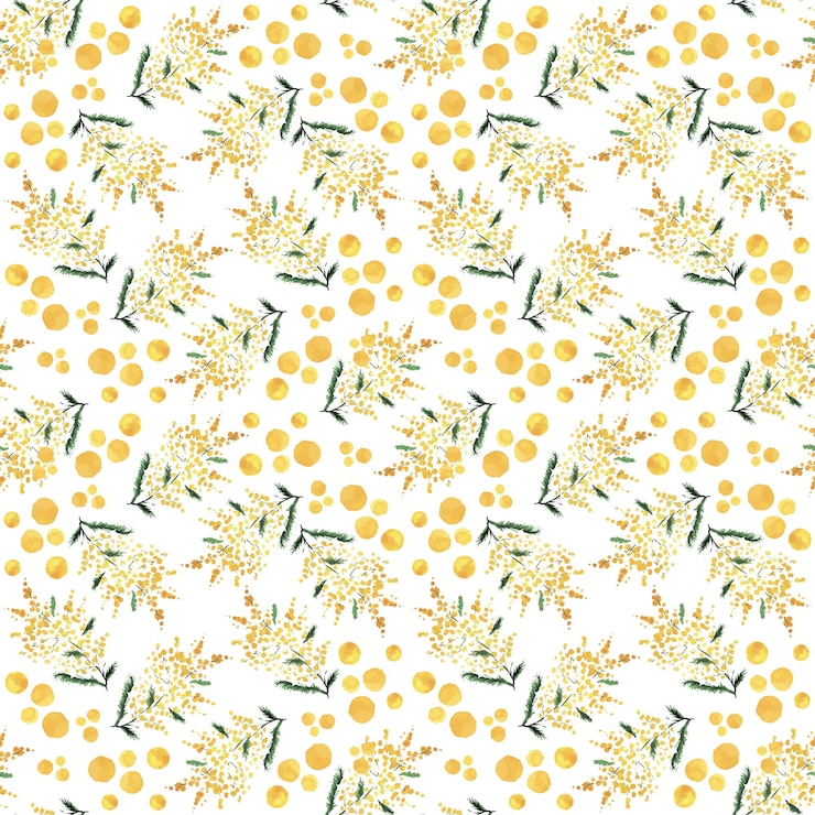 Vector mimosa flowers seamless pattern spring background yellow flowers and bouquets