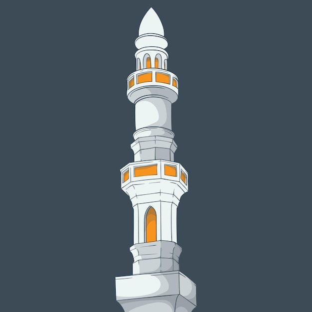 Minaret van de moskee met een donkere achtergrond in handgetekend ontwerp voor ramadan of eid-sjabloon