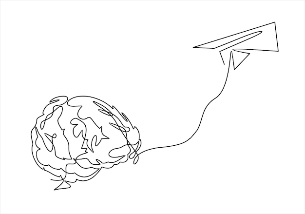 Mente e piano contorno idea nel cervello testa del movimento umano per il bersaglio sull'aereo