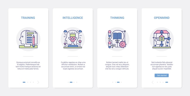 App mobile di onboarding dell'interfaccia utente ux per l'educazione dell'intelletto del cervello del processo mentale