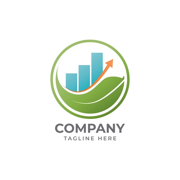 Vector mindful saving logo design with leaf shape bar chart and level up arrow element illustrates the financial mindfulness fit for investment company consultant etc