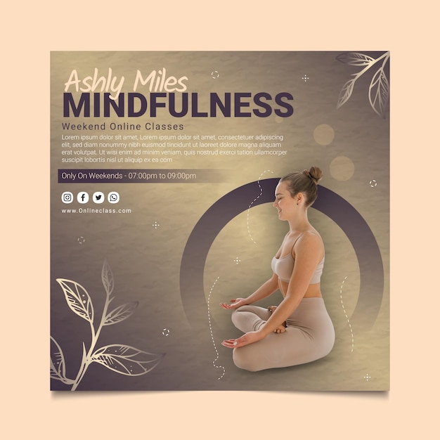 Vector mindfulness class squared flyer template