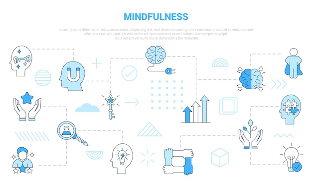 Mindfulness concept with icon set template banner with modern blue color style