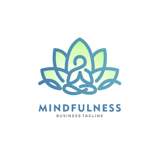 Mindfulness-meditatie-yoga met logo van lotusbloemmascotte