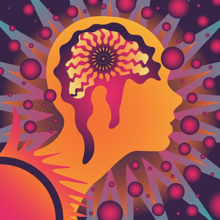 Vector mindfulness psychedelic poster abstract surrealist illustration