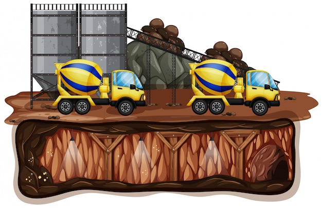 Vector mine landscape and yellow truck