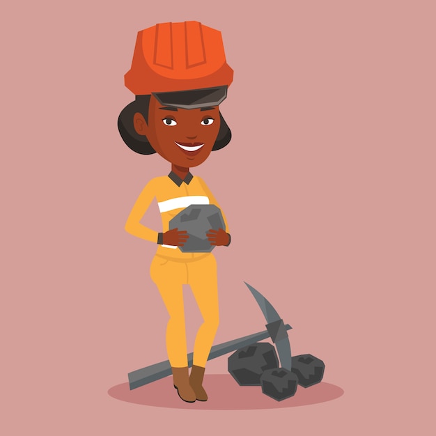 Vector miner holding coal in hands  .