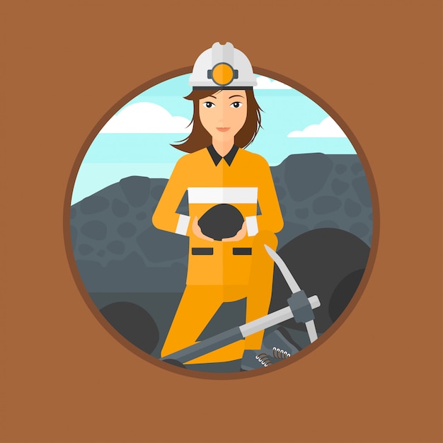 Vector miner holding coal in hands.