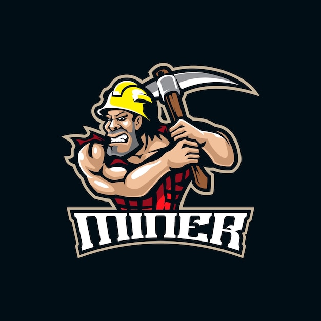 Vettore di progettazione del logo della mascotte del minatore con stile moderno del concetto di illustrazione per la stampa di t-shirt e emblema del badge illustrazione del minatore