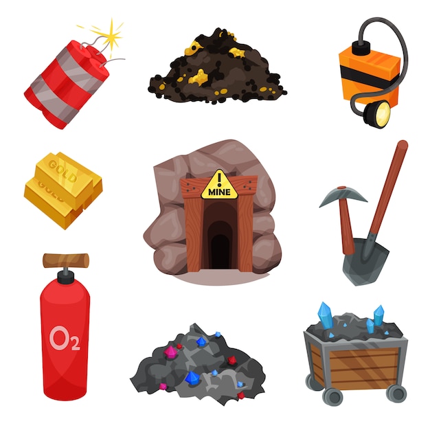 Miner tools on white background. mineral resource.