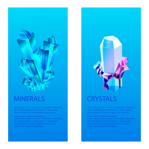 Минеральные кристаллические драгоценные камни. прозрачные стеклянные кристаллы
