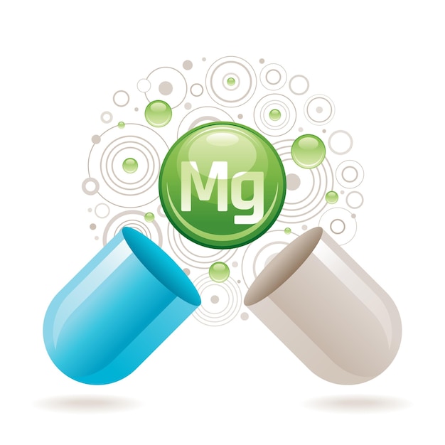 Vector mineral vitamin magnesium supplement for health capsule with mg element icon healthy diet symbol 3d color ball isolated on white background trendy vector illustration medical minerals supply